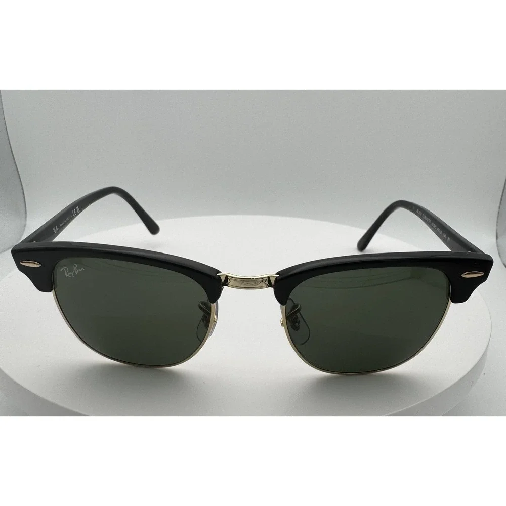 Ray-Ban Clubmaster RB3016 W0365 Black/Gold Green Tinted Retro Style 49 21 140 3N